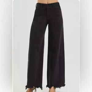 RISEN Tummy Control High Rise Pallazo Leg Frayed Hem  Jeans